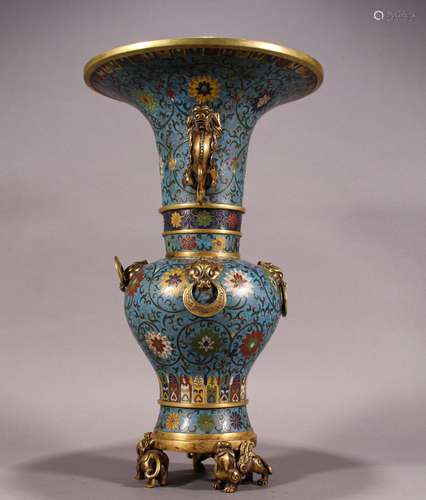 A QING QIANLONG BRONZE GILTING Cloisonne VASE with DOUBLE EA...