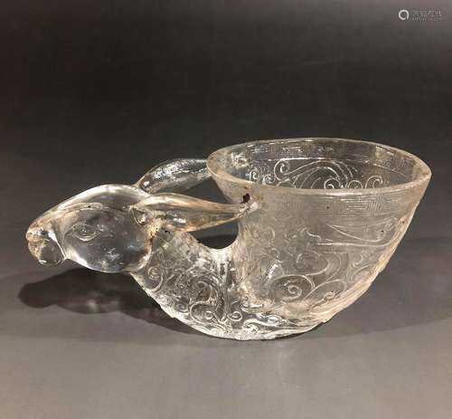 A QING DYNASTY CRYSTAL HORN CUP