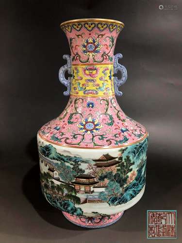 A QING DYNASTY PASTEL LANDSCAPE BOTTLE