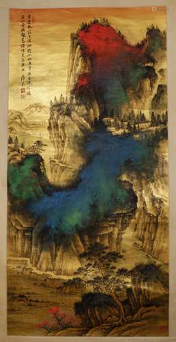 ZHANG DAQIAN - PAPER PAINTING GOLD COLOR SPLASH-INK LANDSCAP...