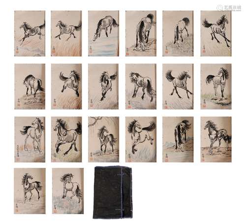 A SET OF XU BEIHONG - PAPER MANUSCRIPTS HORSE