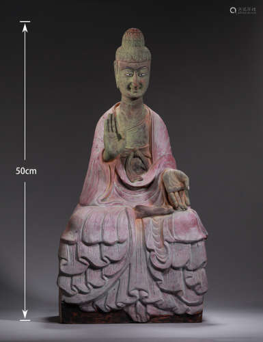 A TANG DYNASTY Pottery with color Yongning Temple Buddha