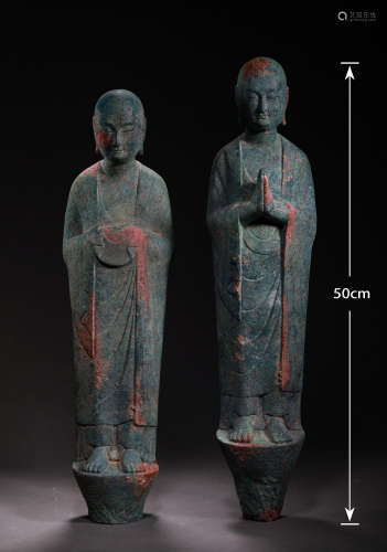 A PAIR OF TANG DYNASTY BRONZE BUDDHA STATUES