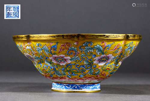 A QING DYNASTY BRONZE BODY Enamel KWAI MOUTH BOWL