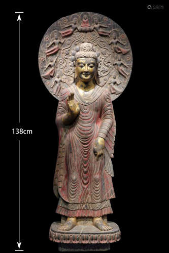 A WEI DYNASTY COLOR PAINTED WITH GOLD BUDDHA STATUE
