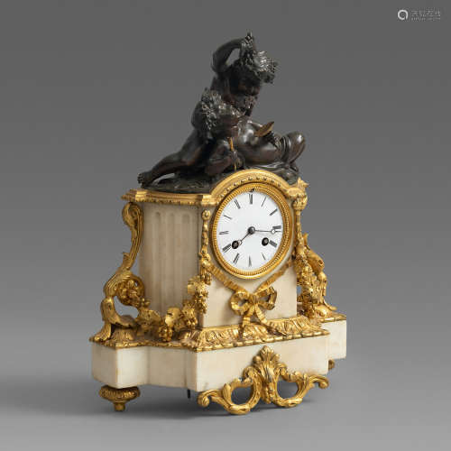 路易十六样式铜鎏金装饰青铜人物大理石壁炉钟·H. Dasson/A Paris