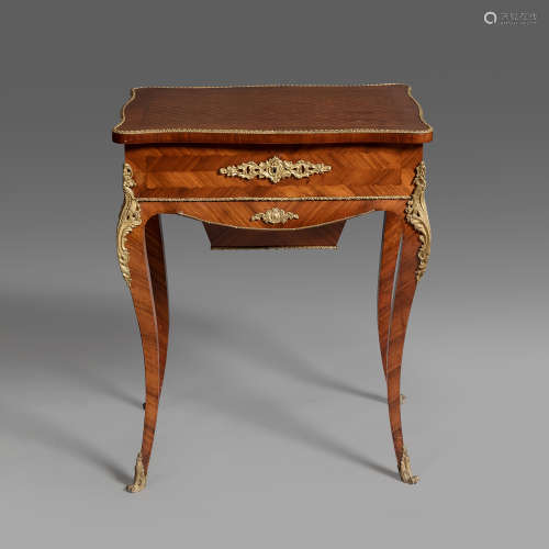 拿破仑三世时期铜鎏金装饰西阿拉黄檀木镶花女红桌·TAHAN