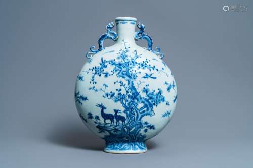 A LARGE CHINESE BLUE AND WHITE MOONFLASK 'DEER' VA...