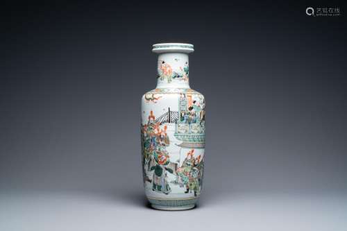 A FINE CHINESE FAMILLE VERTE ROULEAU VASE, KANGXI