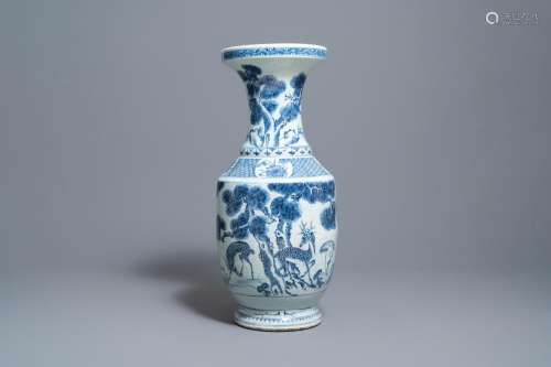 A LARGE CHINESE BLUE AND WHITE 'DEER AND CRANE' VA...