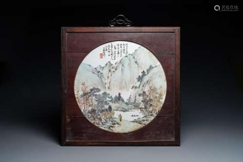 A ROUND CHINESE QIANJIANG CAI 'LANDSCAPE' PLAQUE, ...