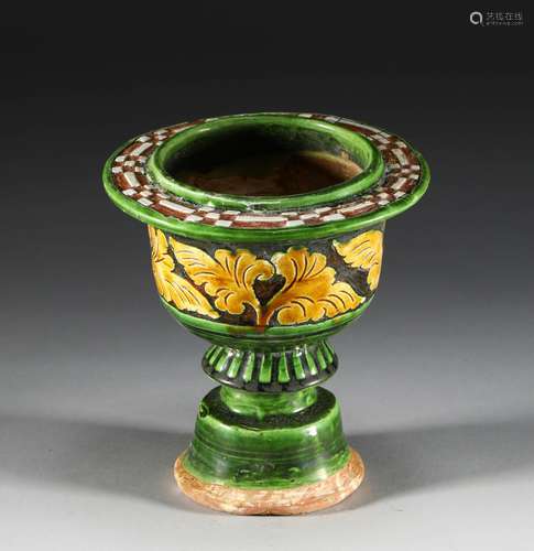 A SONG DYNASTY CIZHOU KILN TRI-COLOR HIGH FOOT CUP