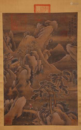 A SONG DYNASTY FAN KUAN - SILK PAINTING SNOW MOUNTAIN TRAVEL