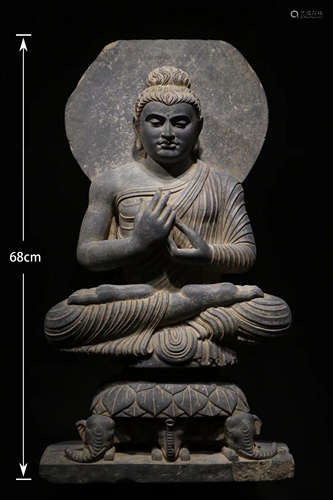 Gandhara-Grey Schist Seated Buddha Statue