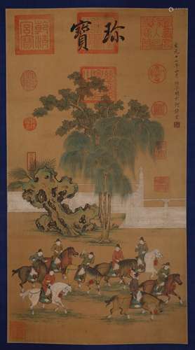 A YUAN DYNASTY REN ZIMING - SILK PAINTING POLO