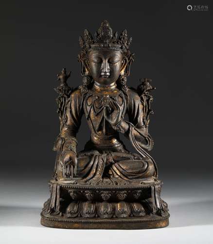 A MING DYNASTY BRONZE BODY GUANYIN STATUE