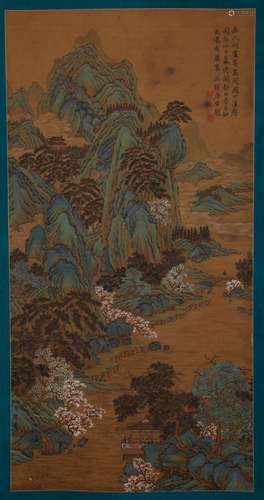 A SONG DYNASTY GUO ZHONGNU SILK PAINTING GREEN LANDSCAPE