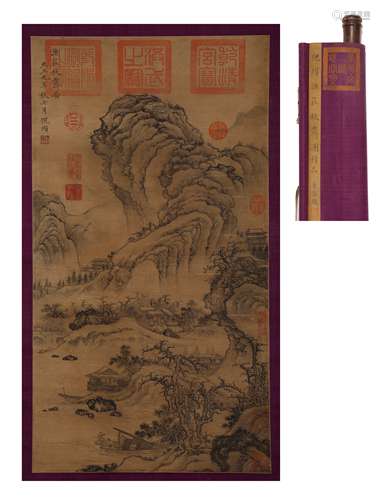 A MING DYNASTY NI ZAN - SILK PAINTING FISHING VILLAGE IN AUT...