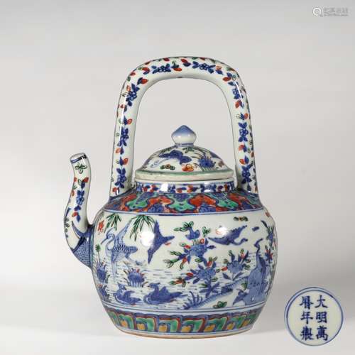 A MING WANLI BLUE AND WHITE COLORFUL FLOWER AND BIRD PATTERN...