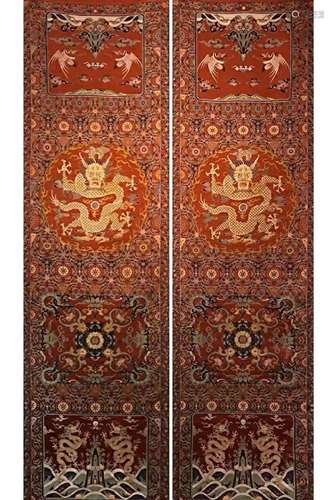 A PAIR OF QING DYNASTY SONG BROCADE SEAWATER DRAGON GRAIN CH...