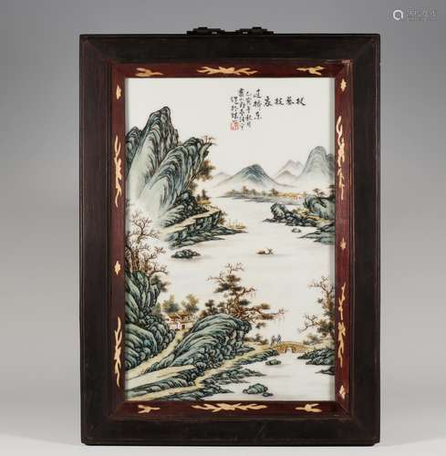 A REPUBLIC OF CHINA POWDER ENAMEL LANDSCAPE PORCELAIN PLATE,...