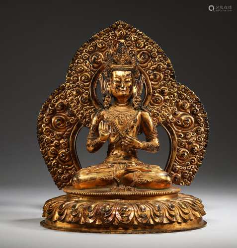 A MING DYNASTY BRONZE GILT BUDDHA STATUE