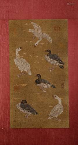 A SONG DYNASTY LU ZONGGUI - SILK PAINTING FLOWER AND BIRD