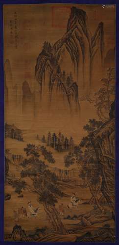 A MING DYNASTY ZHANG RUITU -  SILK PAINTING LANDSCAPE