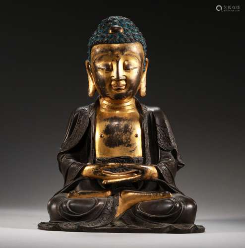 A MING DYNASTY Bronze gilt SAKYA Buddha statue