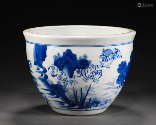 A MING DYNASTY BLUE AND WHITE JAR