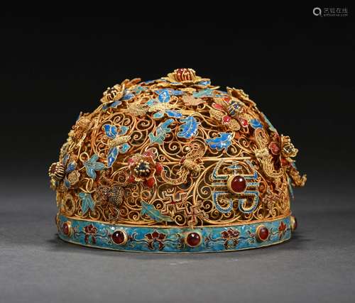 A Qing Dynasty - PURE GOLD BLUEING CAP CROWN