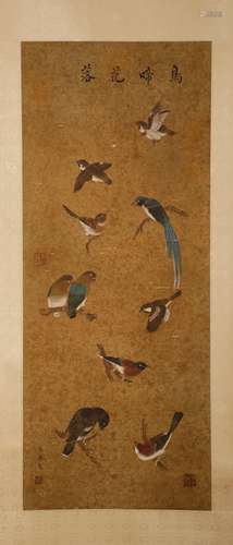 A SONG DYNASTY LIN CHUN - SILK PAINTING RARE BIRD