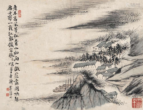 石涛（1630～1724） 风雨停舟 立轴 设色纸本