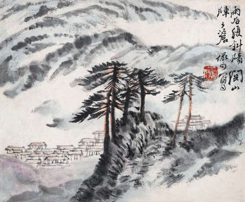 陆俨少（1909～1993） 雨后斜阳 镜片 设色纸本