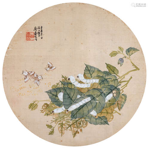 居廉（1828～1904） 花卉虫草 镜片 设色绢本