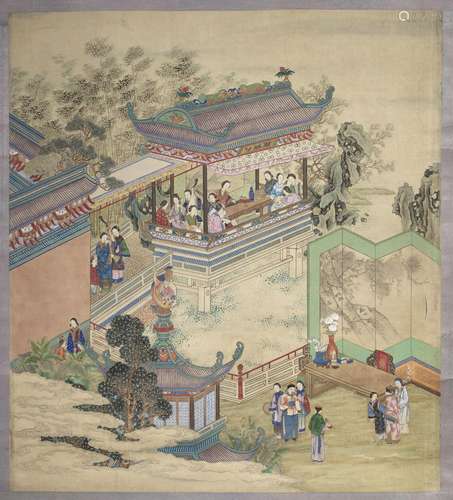 Chine, XIXe siècle Grande peinture à l'encre et couleur...