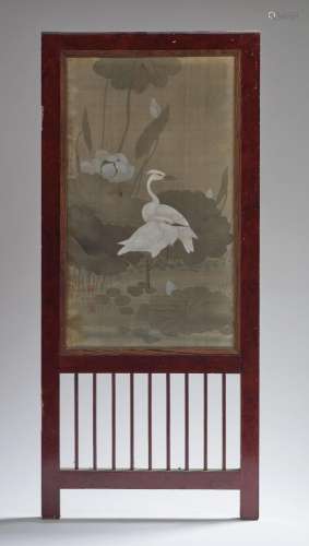 Japon, vers 1900 Six peintures sur soie montées en panneaux