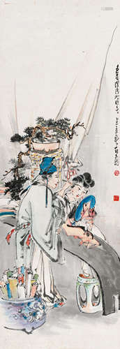 郑乃珖（1911～2005） 张旭画眉 立轴（原装裱） 设色纸本