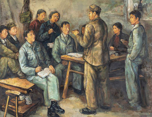 关良（1900～1986） 学生下乡访农记 镜框 油画