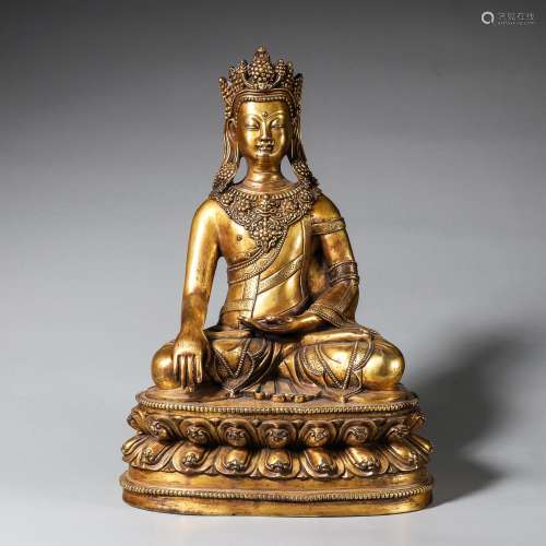 舊藏銅鎏金觀音佛像