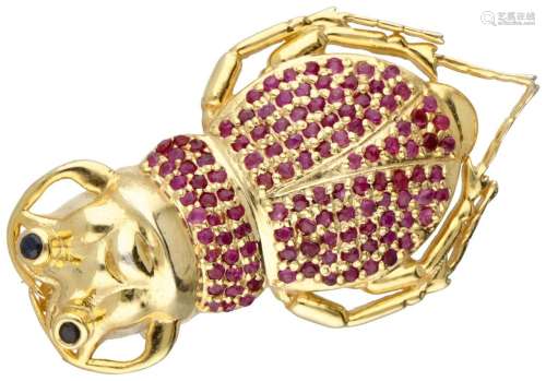 Gold plated sterling silver beetle brooch set with ruby ​​an...