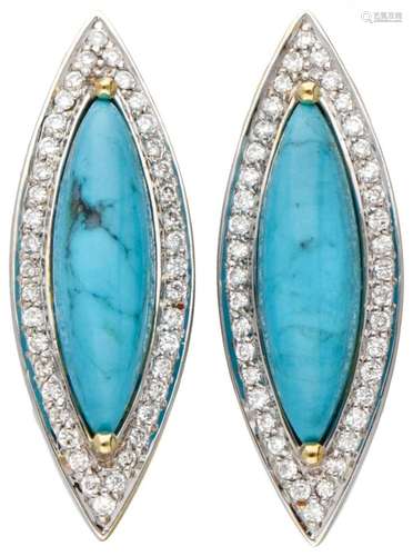 14K. Yellow gold earrings set with approx. 8.48 ct. turquois...