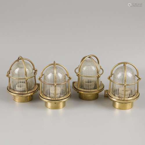 A lot comprised of (4) brass Daeyang(?) wall lamps, South Ko...