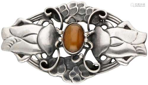 Early sterling silver no.19 brooch with amber by Danish desi...