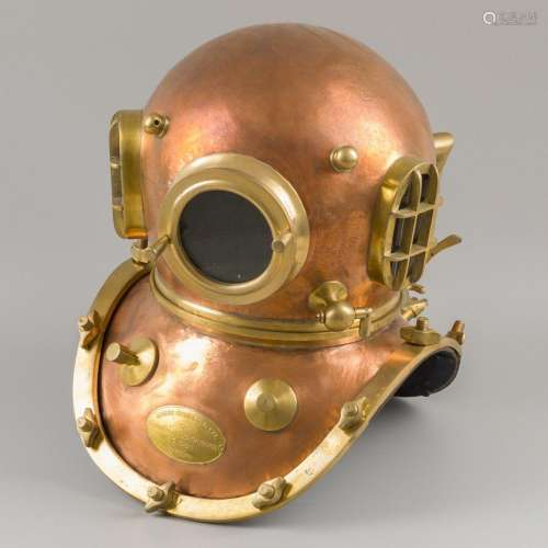 A replica brass 12-bolt Siebe Gorman & Co. diving helmet...