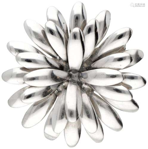 Sterling silver flower-shaped brooch by Danish designer S. C...