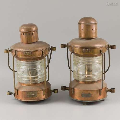 Two antique masthead lantrerns, oil lamps.