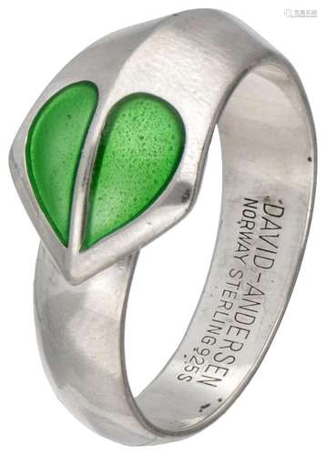 Sterling silver ring with green enamel by Norwegian designer...