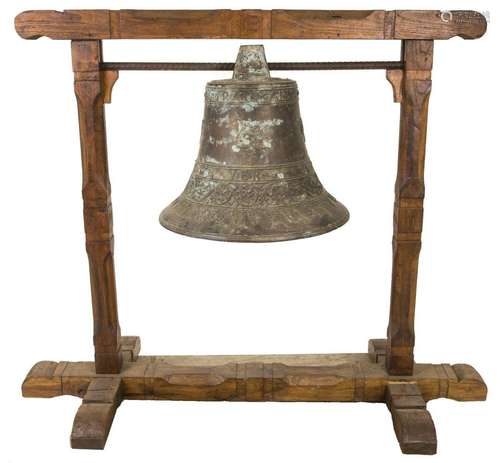 A large heavy cast bronze replica VOC bell.