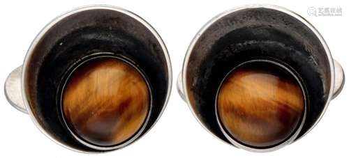 Sterling silver cufflinks set with tiger's eye by Danis...